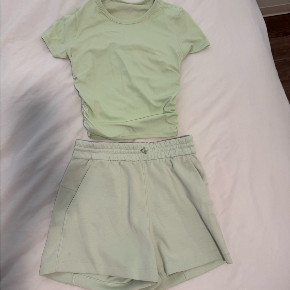 Lululemon green top and shorts